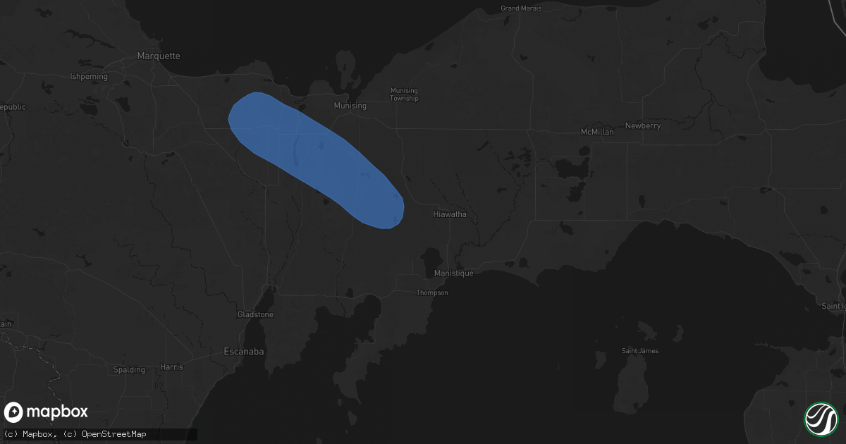 Hail map in Manistique, MI on July 12, 2026