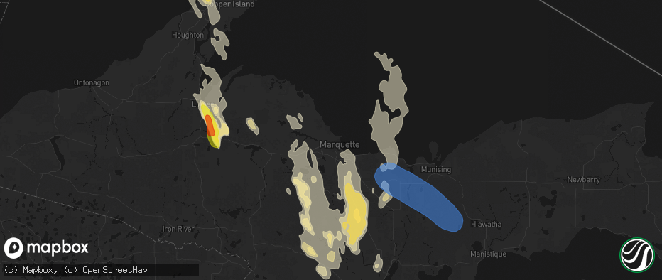 Hail map in Marquette, MI on July 12, 2026