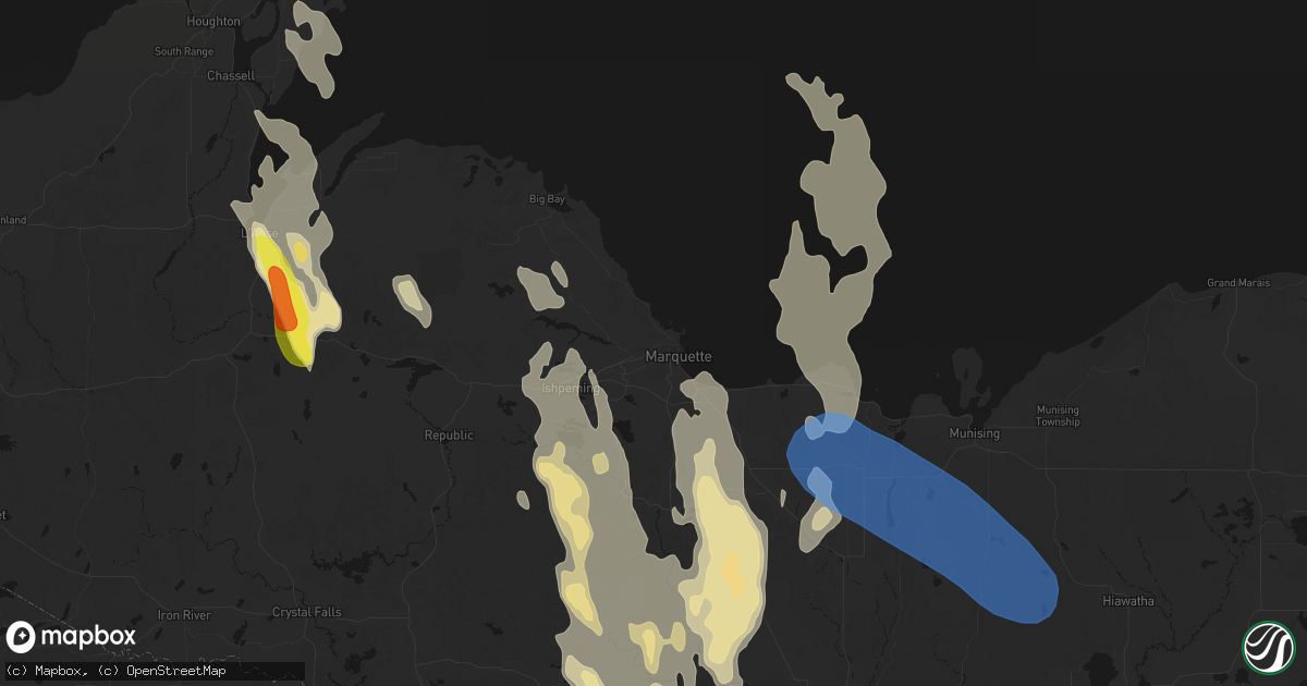 Hail map in Marquette, MI on July 12, 2026
