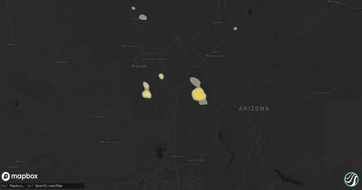 Hail map in Mayer, AZ on July 12, 2026