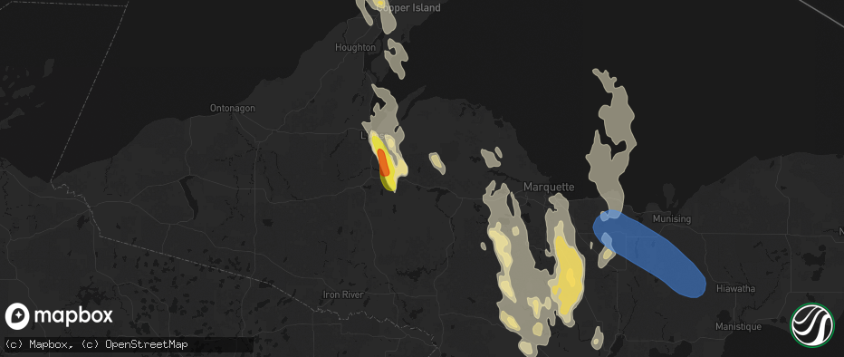 Hail map in Michigamme, MI on July 12, 2026