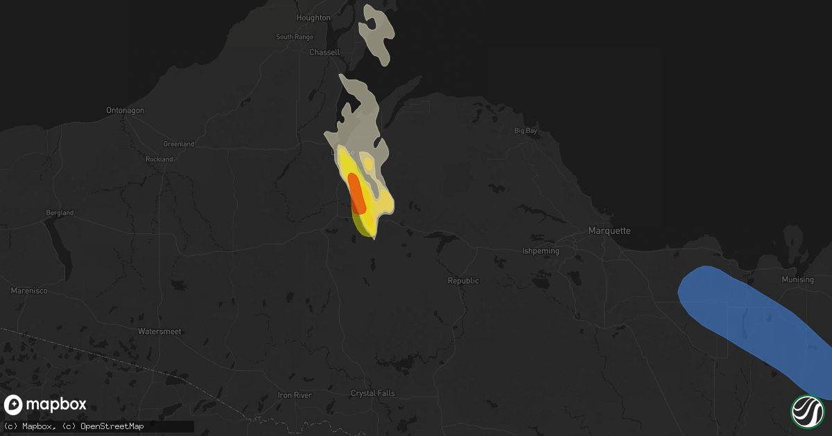 Hail map in Michigamme, MI on July 12, 2026
