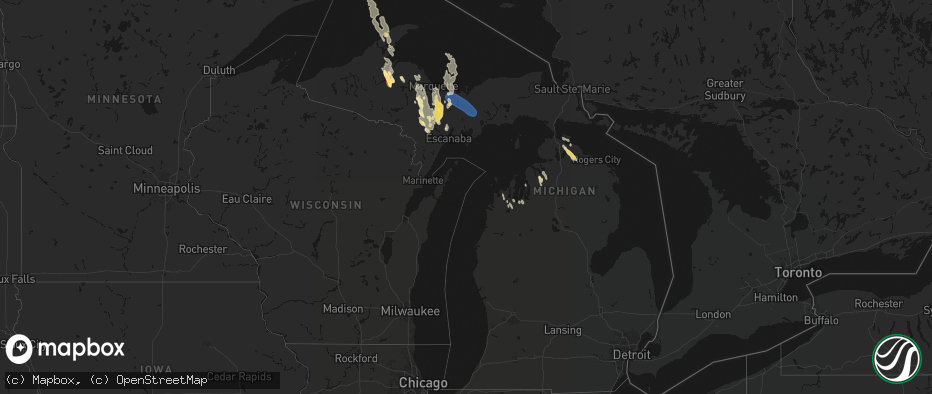 Hail map in Michigan on July 12, 2026