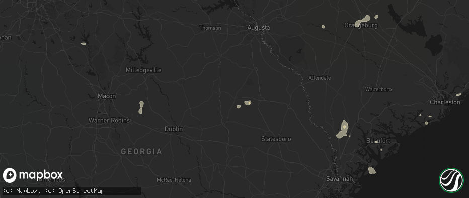 Hail map in Midville, GA on July 12, 2026