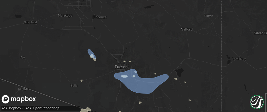 Hail map in Mount Lemmon, AZ on July 12, 2026