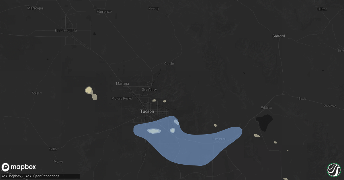 Hail map in Mount Lemmon, AZ on July 12, 2026