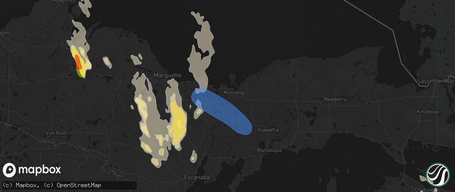 Hail map in Munising, MI on July 12, 2026