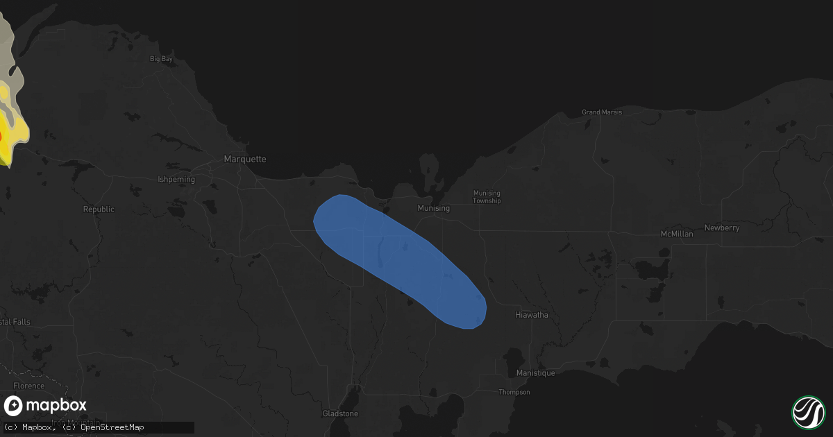 Hail map in Munising, MI on July 12, 2026