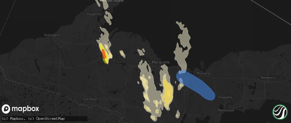 Hail map in Negaunee, MI on July 12, 2026