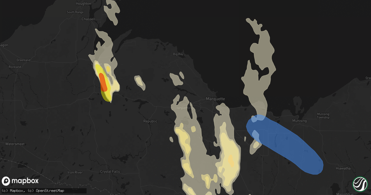 Hail map in Negaunee, MI on July 12, 2026