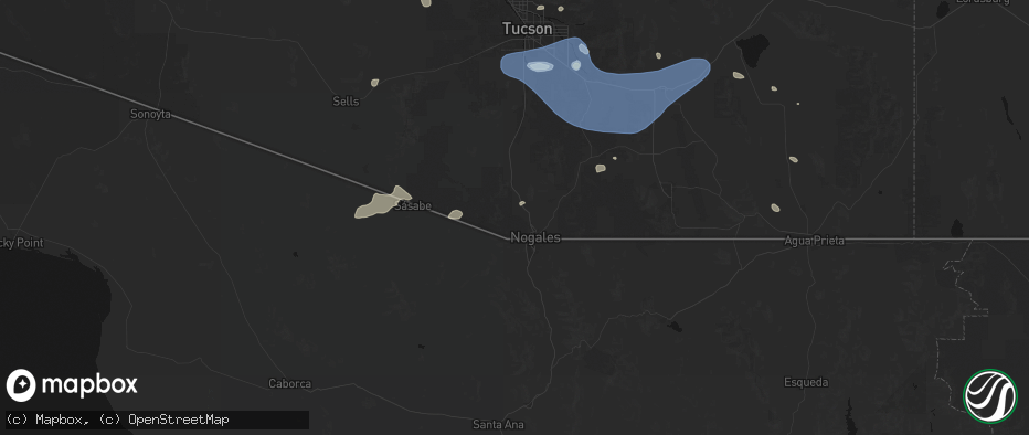 Hail map in Nogales, AZ on July 12, 2026