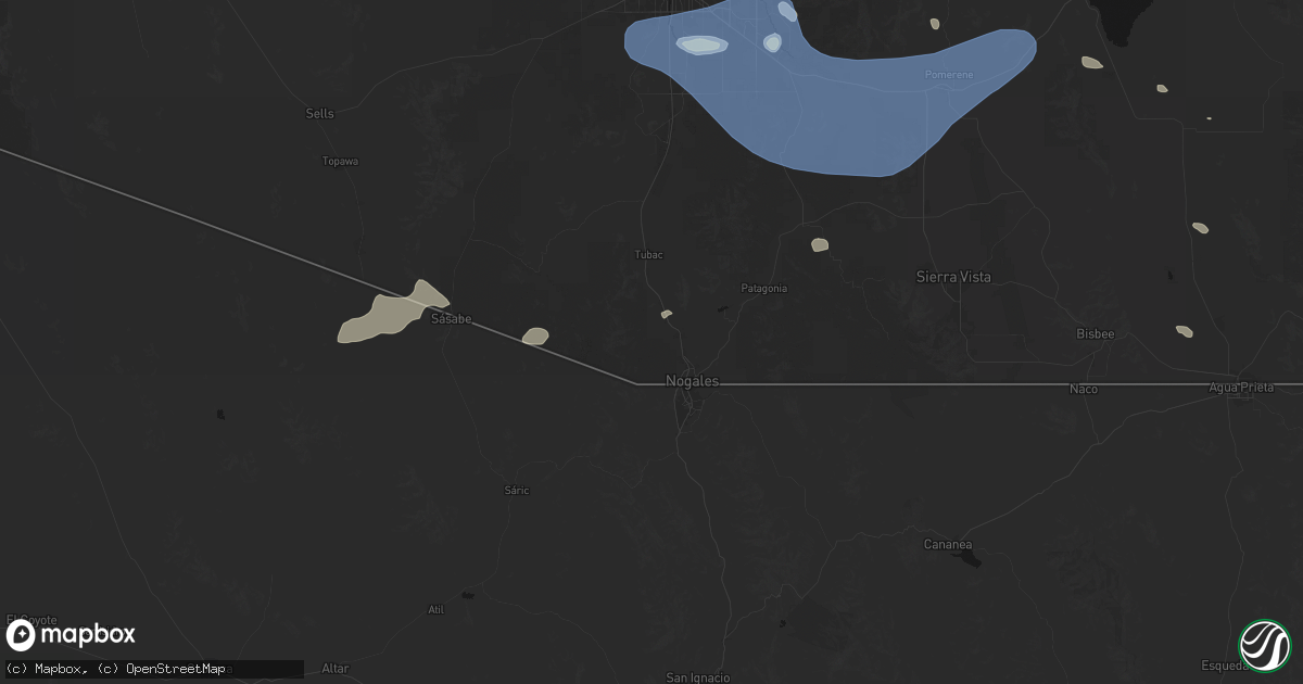 Hail map in Nogales, AZ on July 12, 2026