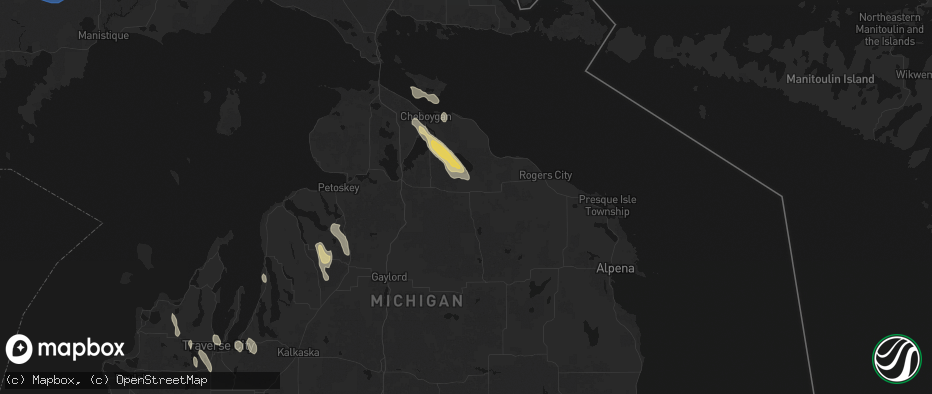 Hail map in Onaway, MI on July 12, 2026
