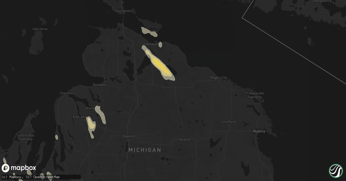 Hail map in Onaway, MI on July 12, 2026