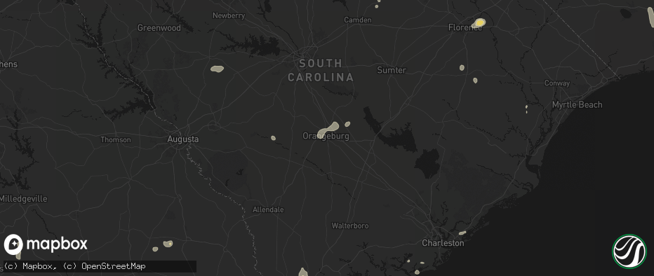 Hail map in Orangeburg, SC on July 12, 2026