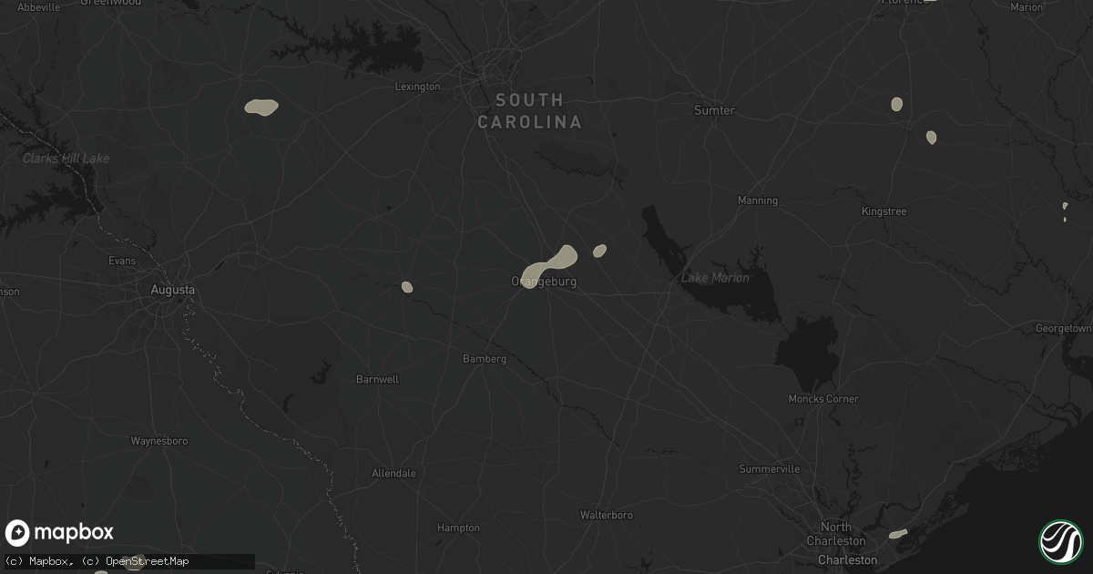 Hail map in Orangeburg, SC on July 12, 2026