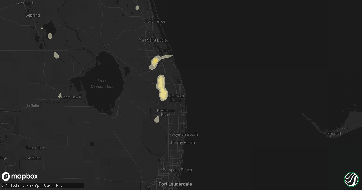 Hail map in Palm Beach Gardens, FL on July 12, 2026