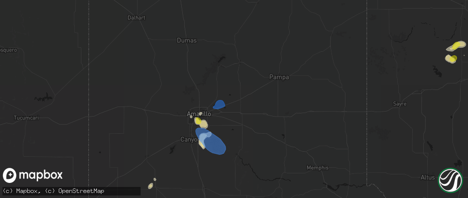 Hail map in Panhandle, TX on July 12, 2026