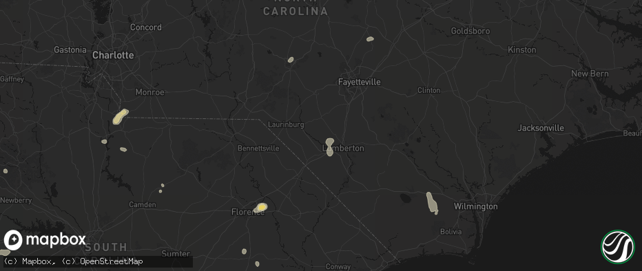Hail map in Pembroke, NC on July 12, 2026