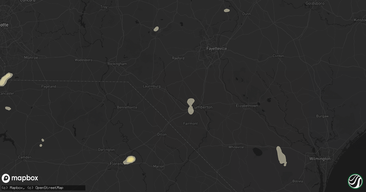 Hail map in Pembroke, NC on July 12, 2026