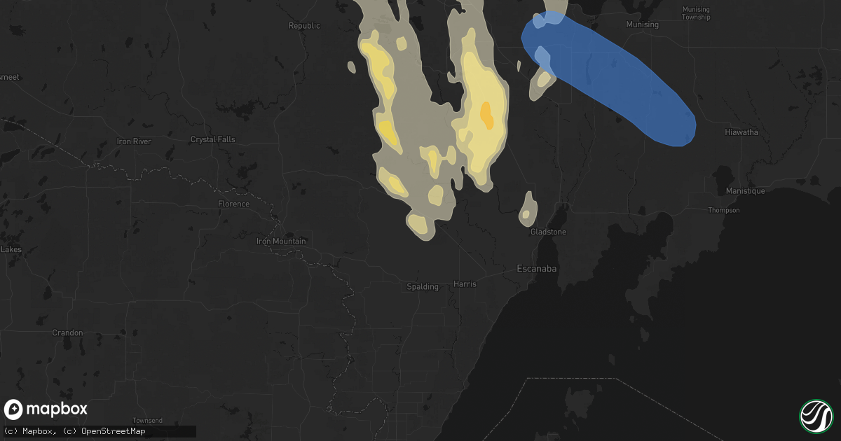 Hail map in Perronville, MI on July 12, 2026