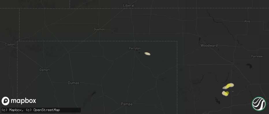 Hail map in Perryton, TX on July 12, 2026
