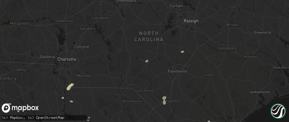 Hail map in Pinehurst, NC on July 12, 2026