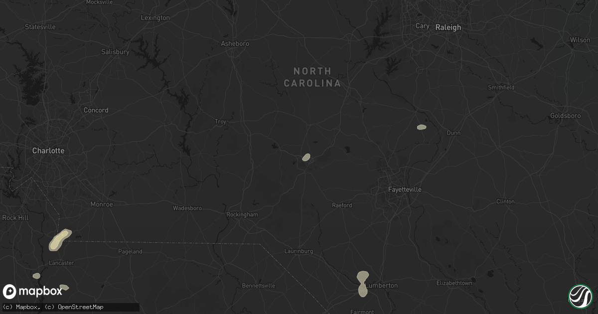 Hail map in Pinehurst, NC on July 12, 2026