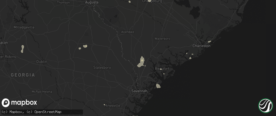 Hail map in Pineland, SC on July 12, 2026