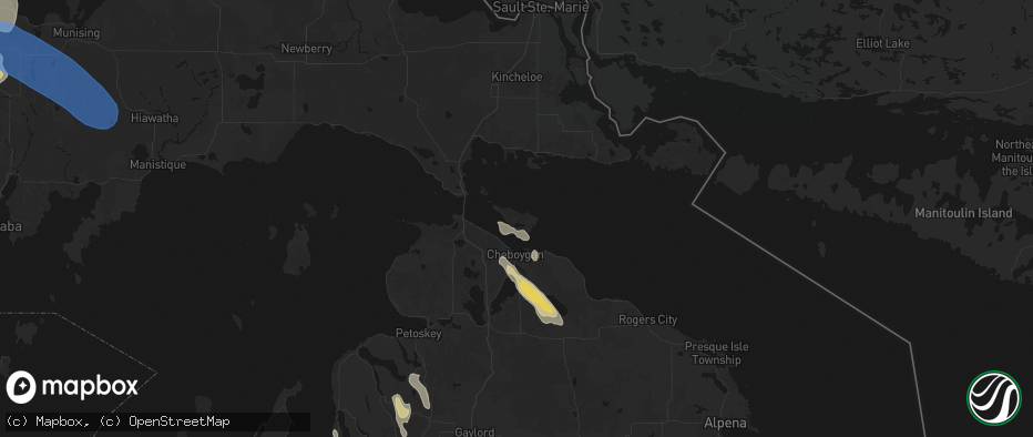 Hail map in Pointe Aux Pins, MI on July 12, 2026