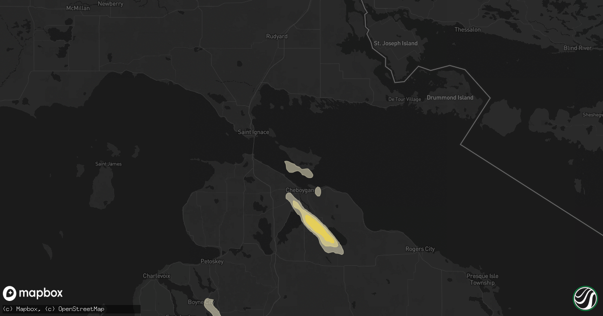 Hail map in Pointe Aux Pins, MI on July 12, 2026