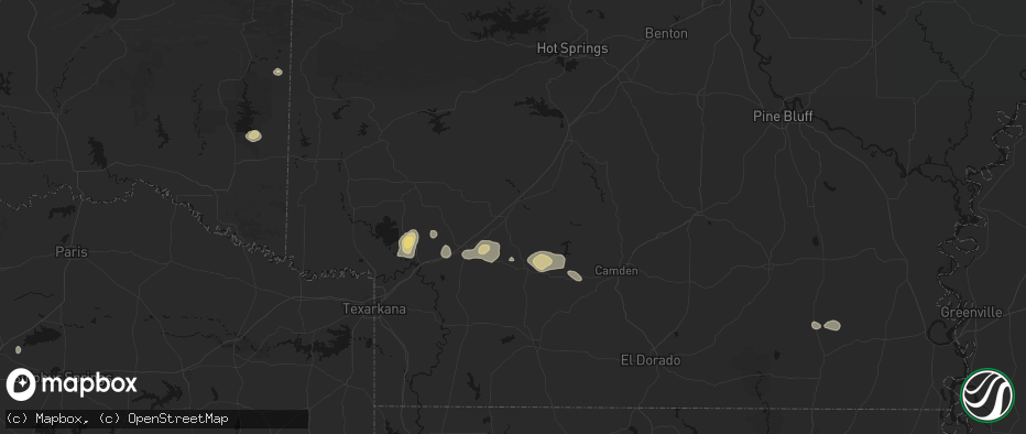 Hail map in Prescott, AR on July 12, 2026