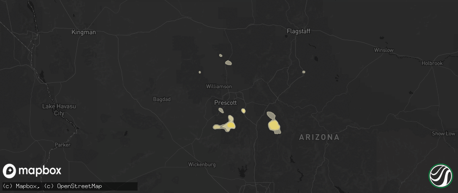Hail map in Prescott, AZ on July 12, 2026
