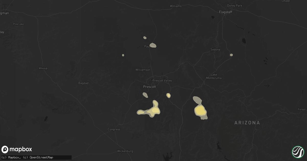 Hail map in Prescott, AZ on July 12, 2026