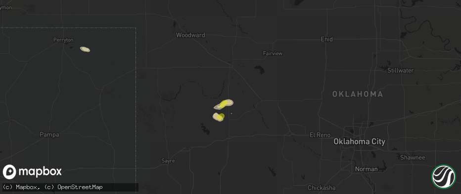 Hail map in Putnam, OK on July 12, 2026