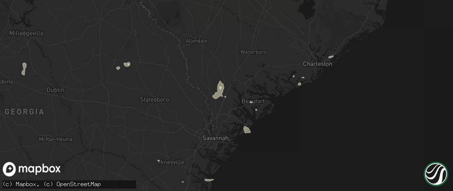 Hail map in Ridgeland, SC on July 12, 2026