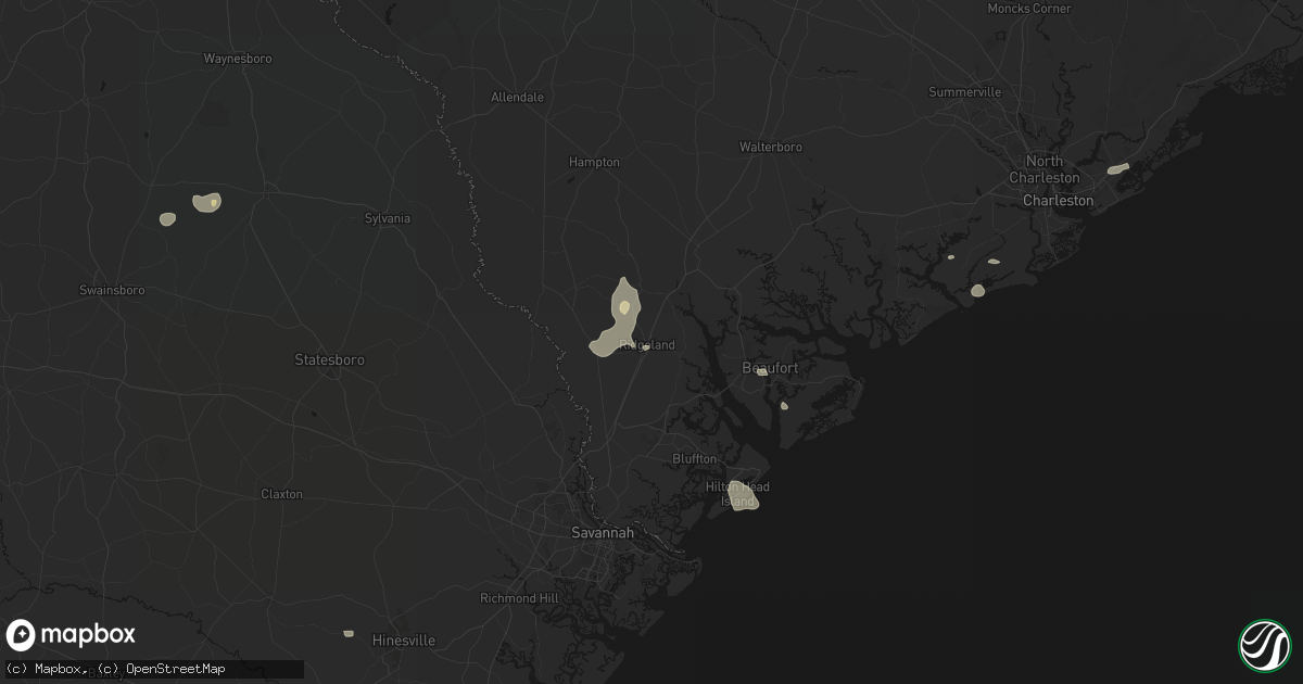 Hail map in Ridgeland, SC on July 12, 2026