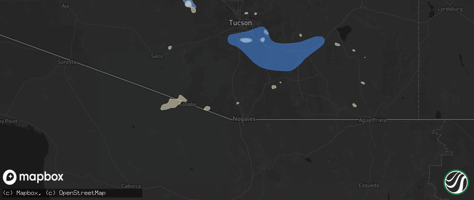 Hail map in Rio Rico, AZ on July 12, 2026