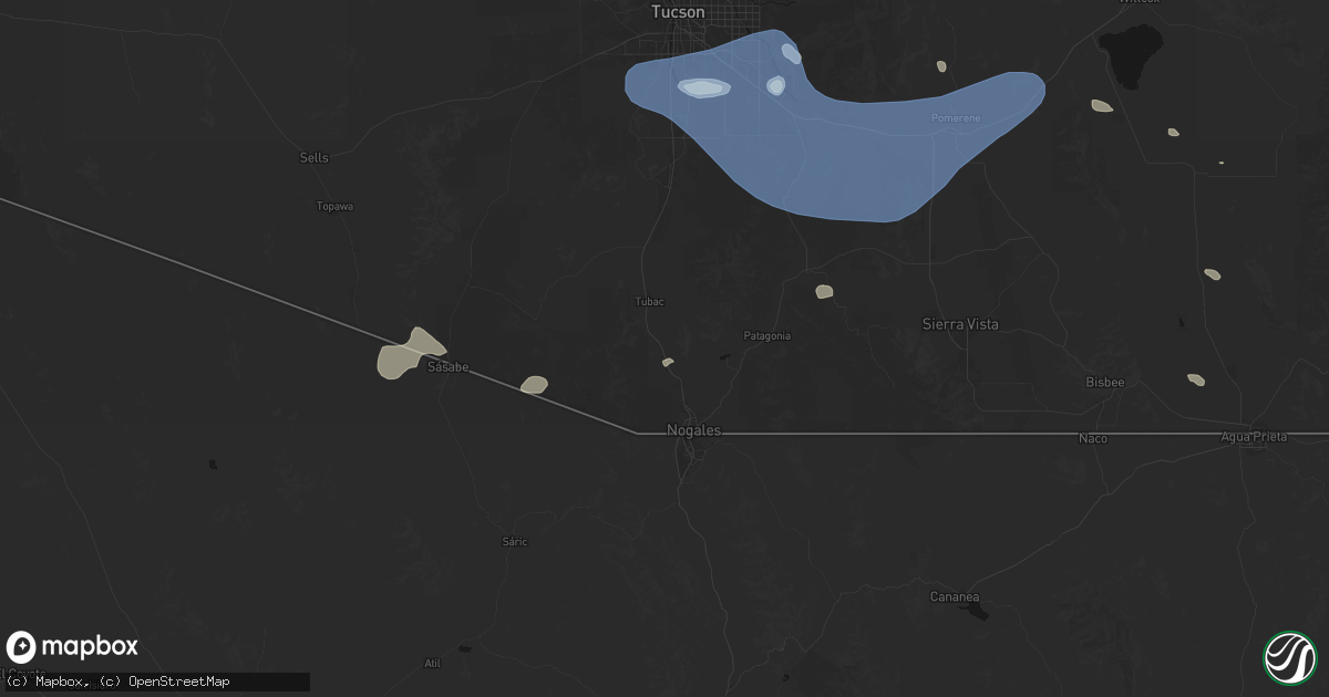 Hail map in Rio Rico, AZ on July 12, 2026
