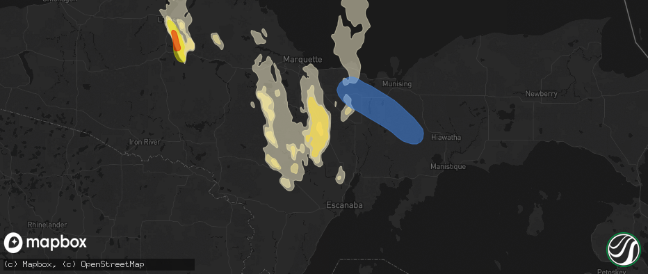 Hail map in Rock, MI on July 12, 2026