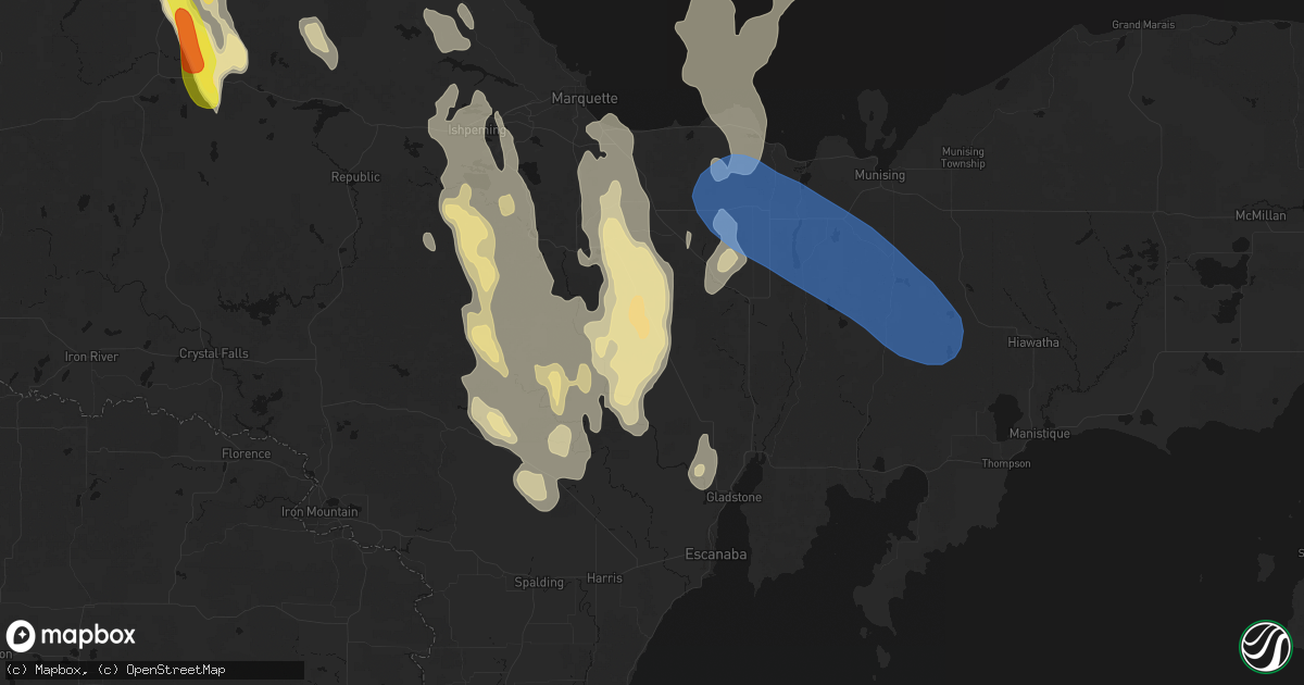 Hail map in Rock, MI on July 12, 2026
