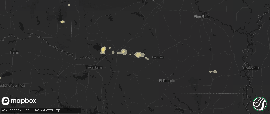 Hail map in Rosston, AR on July 12, 2026
