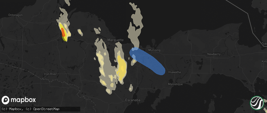 Hail map in Rumely, MI on July 12, 2026