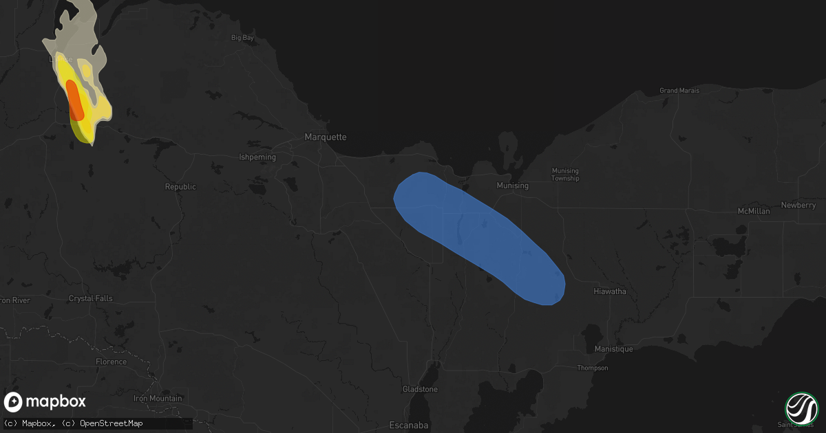 Hail map in Rumely, MI on July 12, 2026