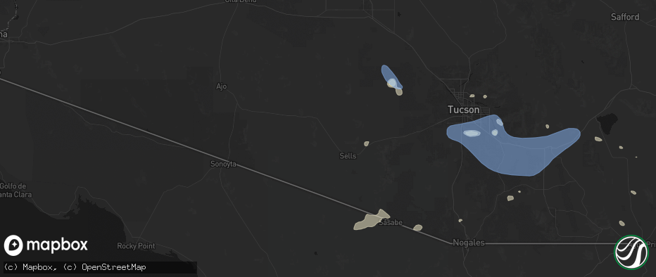 Hail map in Sells, AZ on July 12, 2026