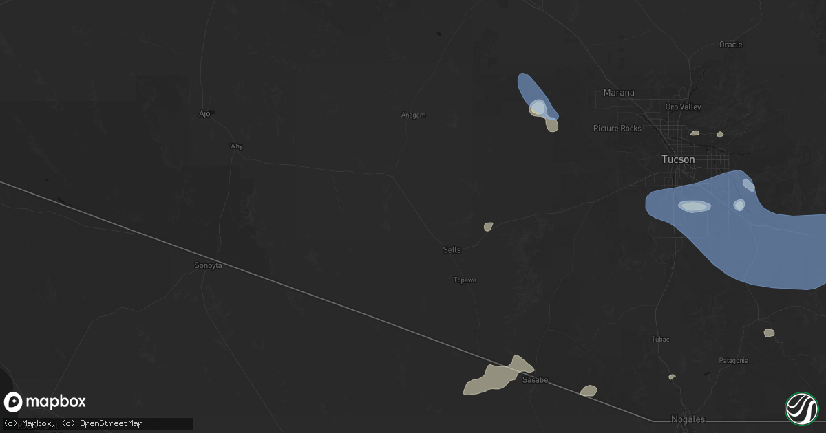 Hail map in Sells, AZ on July 12, 2026