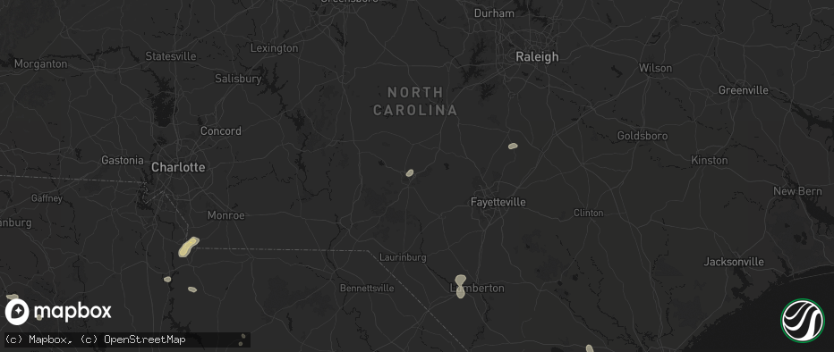 Hail map in Southern Pines, NC on July 12, 2026