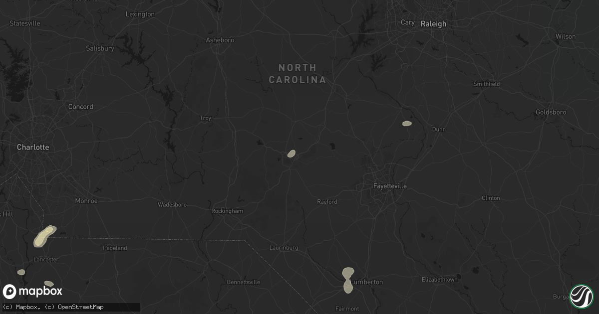 Hail map in Southern Pines, NC on July 12, 2026