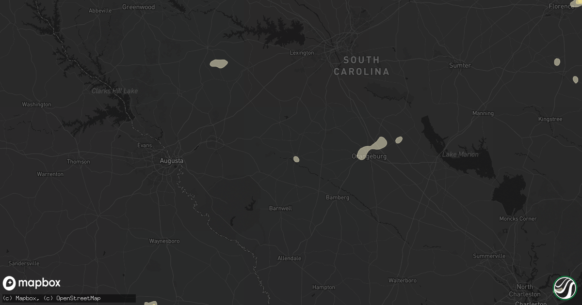 Hail map in Springfield, SC on July 12, 2026