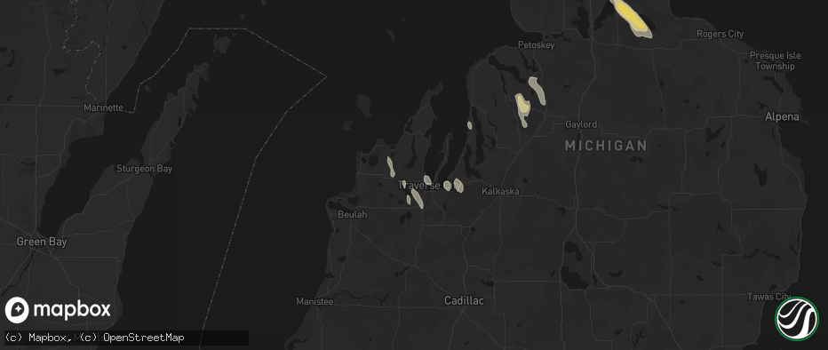 Hail map in Traverse City, MI on July 12, 2026
